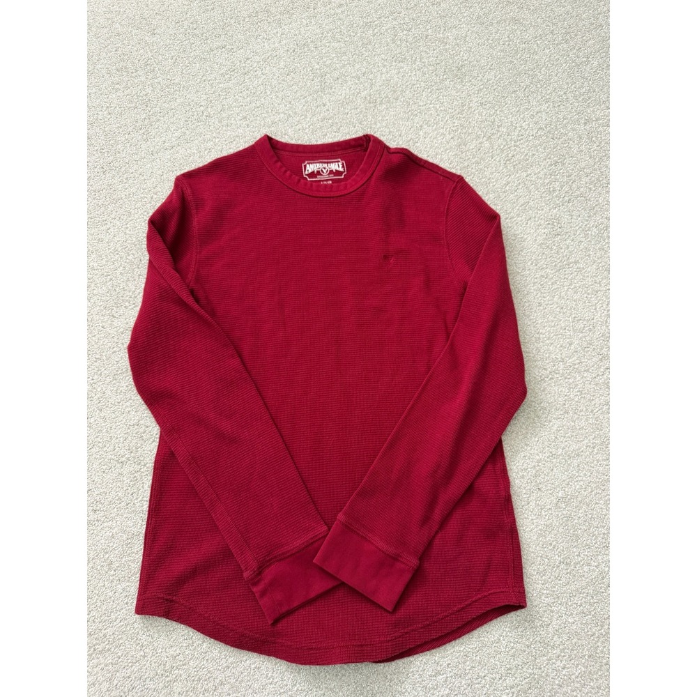 American Eagle Y2K Mens Small Red Waffle‎ Knit Thermal Long Sleeve Shirt thermal